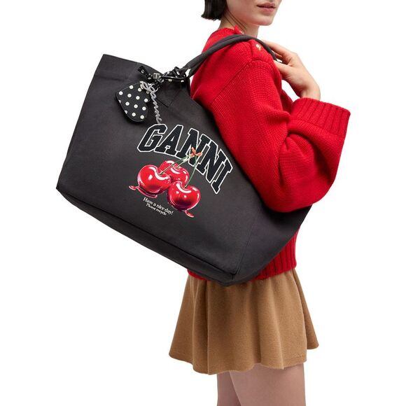 Ganni Women Medium Cherry Cotton Tote Bag - Picture 2 of 4